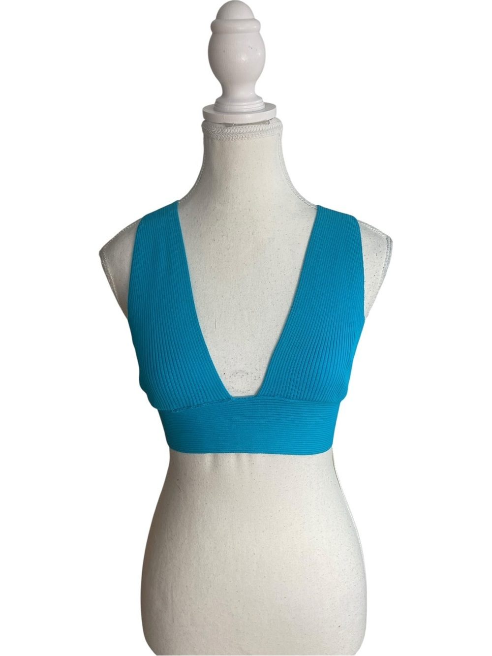 Zara Ribbed Crop Top Bralette Blue
